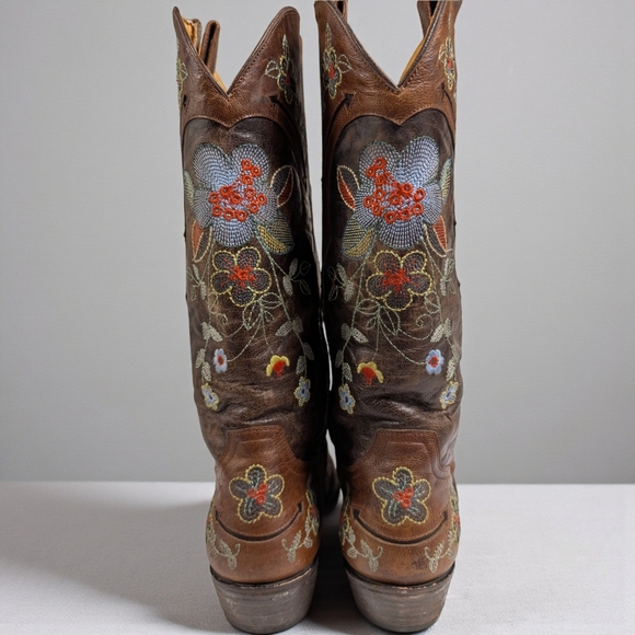 Old Gringo Bonnie Floral Embroidered Cowboy Boots Brown Distressed - Picture 12 of 16